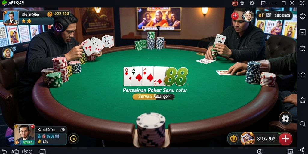 Screenshot gameplay APEK88 menunjukkan aksi Kasino Poker yang mengasyikkan.