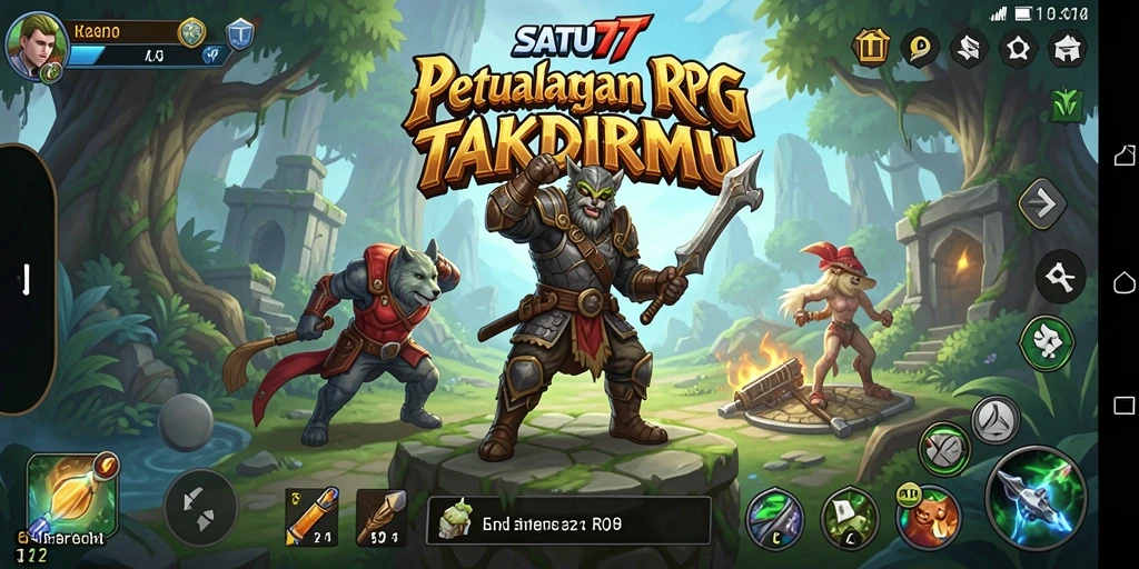 Screenshot SATU77 menampilkan karakter pahlawan dalam pertempuran epik melawan monster.